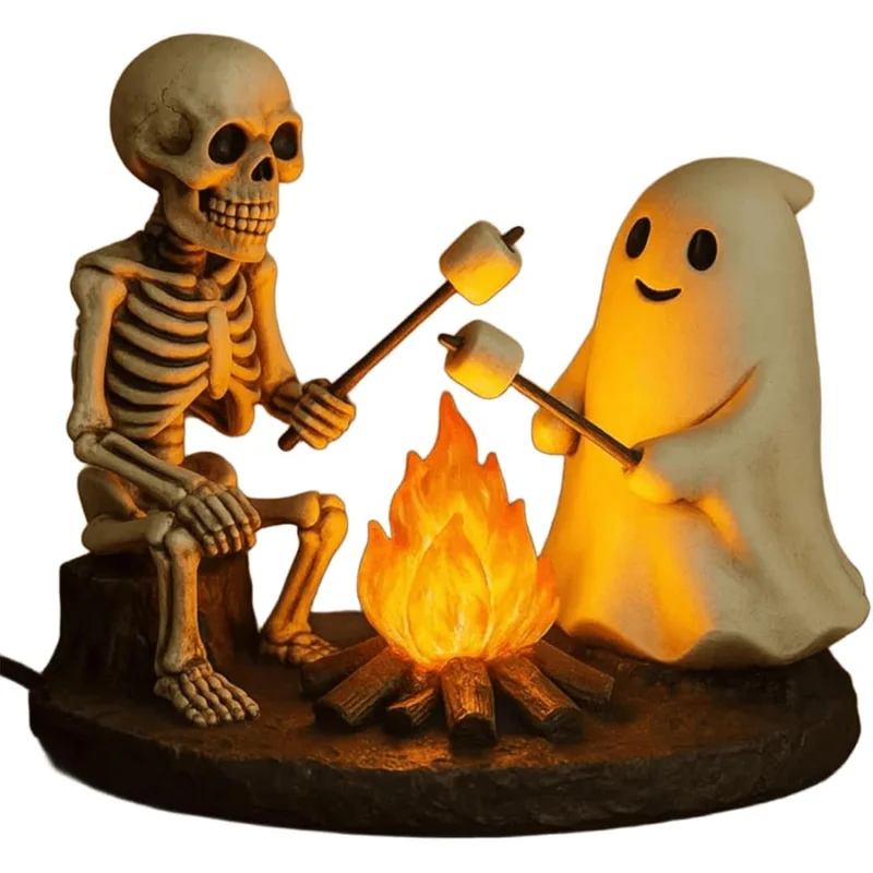 Realistic Flickering Flame and Roasting Marshmallow Resin Campfire Lamp - Outdoor-Like Cozy Campfire Ghost Fire Bonfire Night