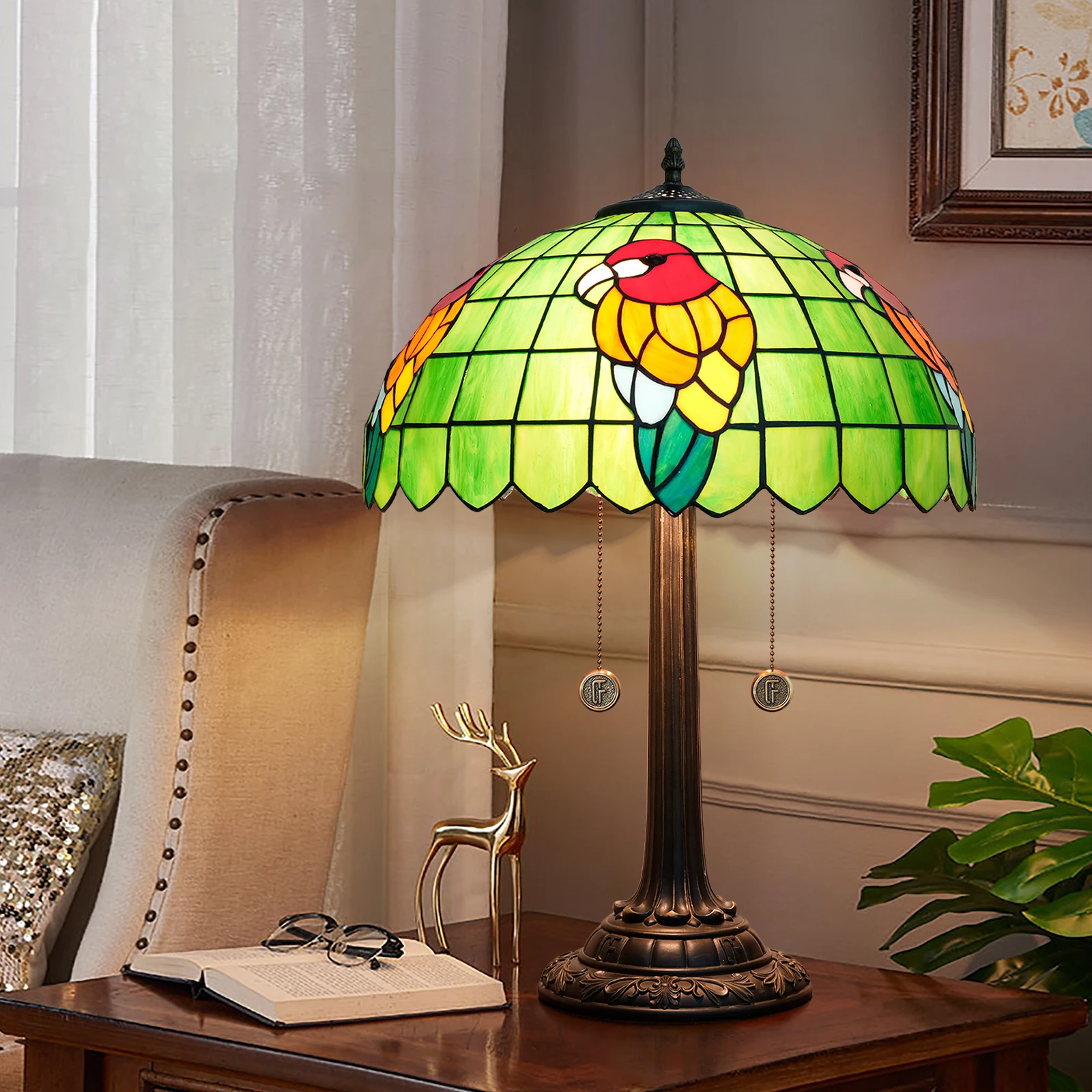 Green Wisteria Table Lamp Vintage Stained Glass Reading Desk Lamp Decor Living Room Home Office housewarming Graduation Gift
