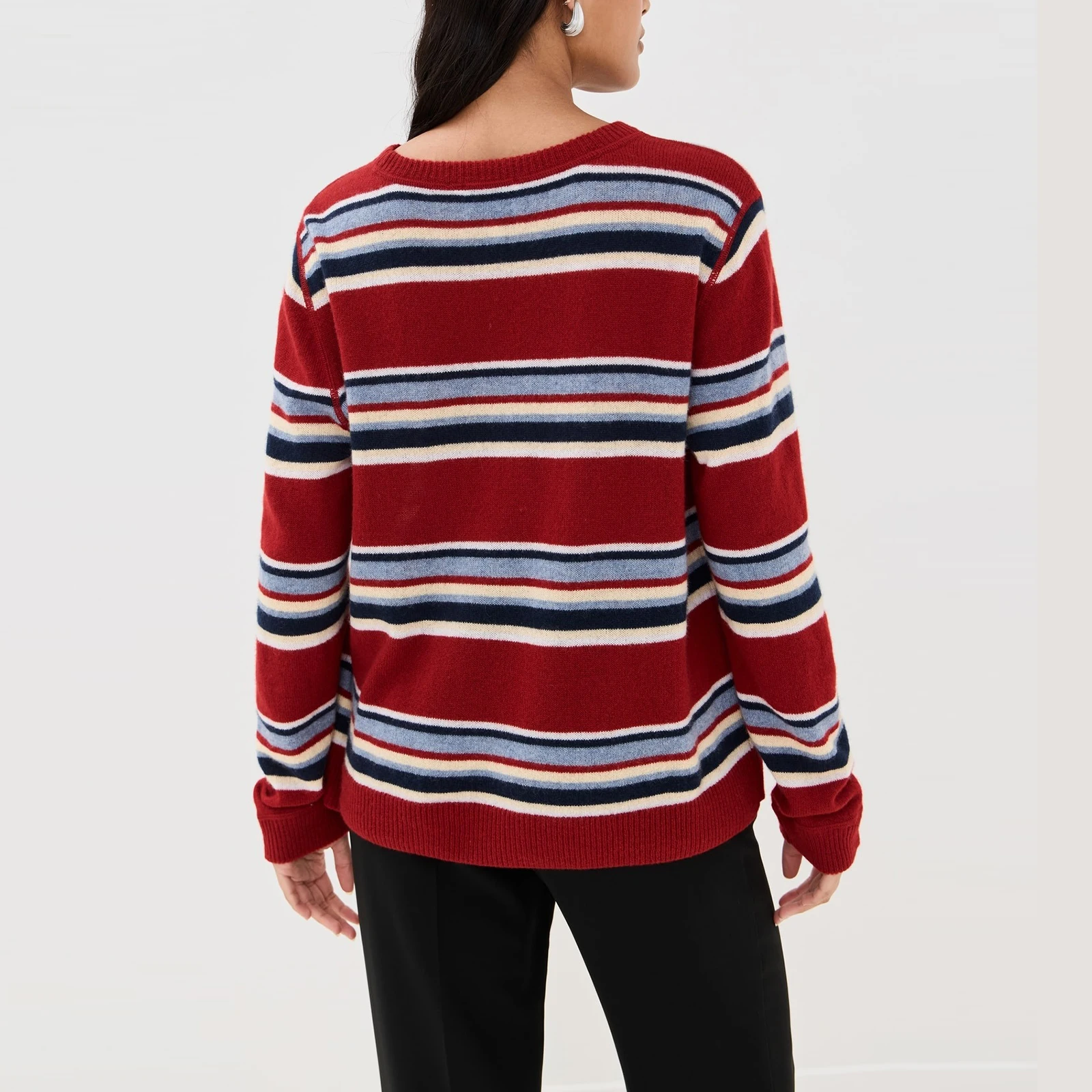 Rood Gestreepte Trui Dames Lange Mouw Trui Oversized Crewneck Sweatshirt voor Dames Herfst Sweatshirts Casual Loose Fit Tops