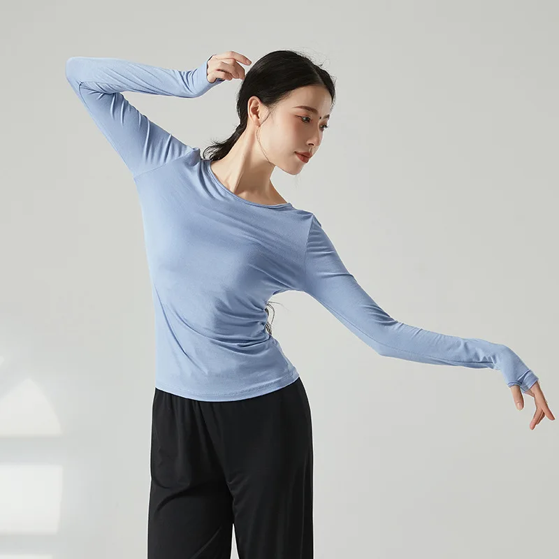 Adult Modern Dancewear Modal Round Neck Finger Sleeve Loose Practice Clothes Ballet Classical Dance Tops Women Stylish Clothing