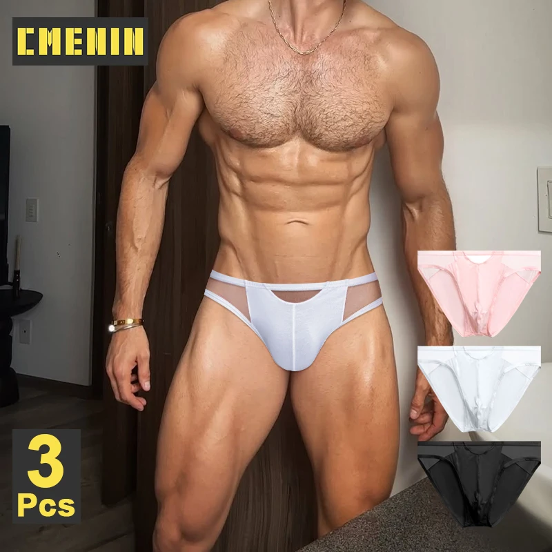 

CMENIN 3Pcs Modal Men Underwear Sexy Transparent Patchwork Mesh Men's Bikini Underpants Sissy Jockstrap Panties Gay Men's Briefs