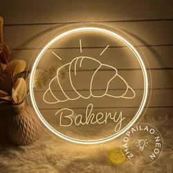 40cm Bakery Neon Signs Led Lights Bake House Decor Wall Cupcake Croissant Baguette 3D Carved Neon Light Sign Coffee Cafe Sign