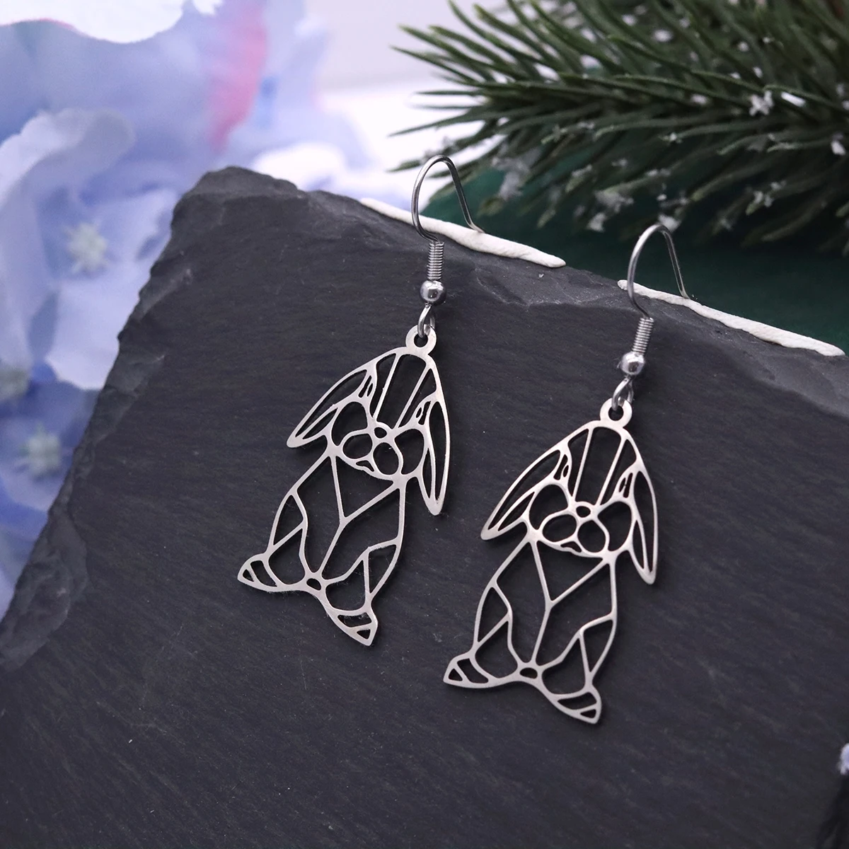 Kinitial Stainless Steel Lop-Eared Rabbit Drop Hook Earrings Origami Bunny Dangle Earrings Cute Animal Jewelry Gift For Women