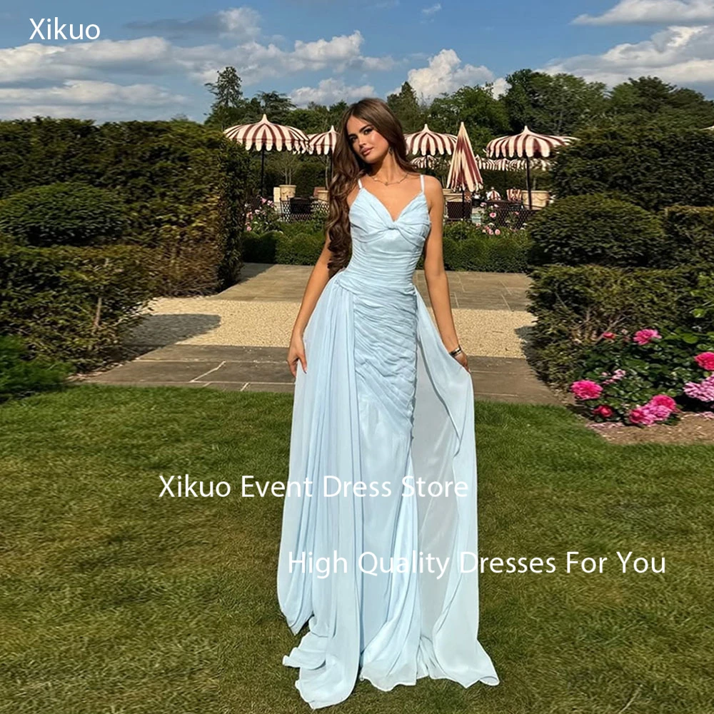 Xikuo elegante chiffon vestidos de noite querida sereia festa vestidos de baile mulher cinta espaguete robe cocktail femme personalizado