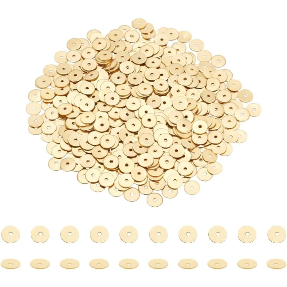 500PCS 18K Real Gold Plated Brass Spacer Beads Disc Metal Spacer Beads for Jewelry Making Findings Craft Work, Wedding