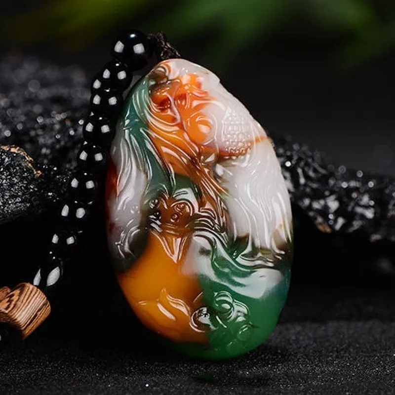 Xinjiang Hetian Jade Jade Carved Carp Original Stone Handpiece Pendant Men Have More Than One Pendant for Years