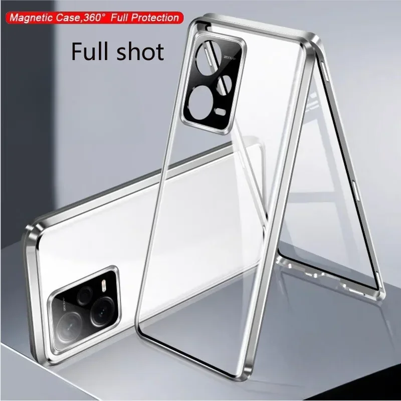 

Metal Magnetic Double Sided Lens Tempered Glass Protect Cover for OPPO Reno 12 11 10 8 Pro Plus 12F 8T 11F 5G Bumper Phone Case
