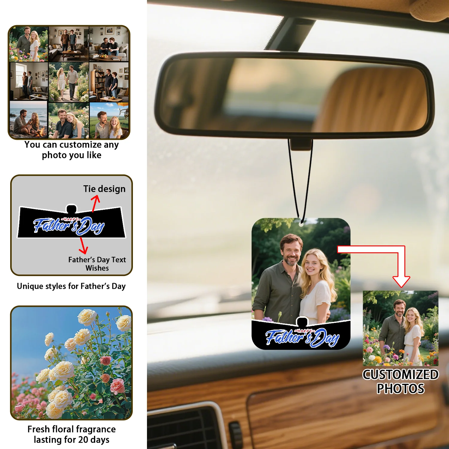 

1pc/3pcsCustomized Father's Day Photo Car Air Freshener, Father's Birthday Gift, Car Rearview Mirror Pendant for Family