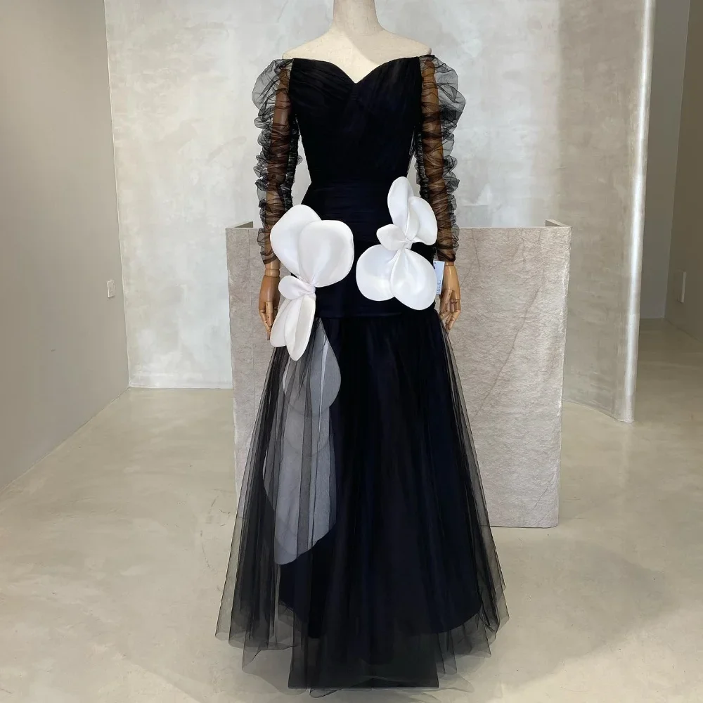 Customized Tulle Ruched Birthday A-line Off-the-shoulder Bespoke Occasion Gown Long Dresses