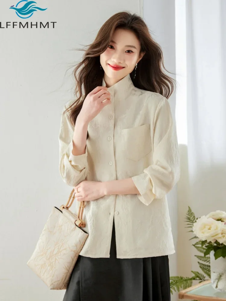 Spring Fashion Chinese Style Women's Premium Quality Jacquard Shirt Elegant Classical Long Sleeve Blouse Match Horse-face Skirt