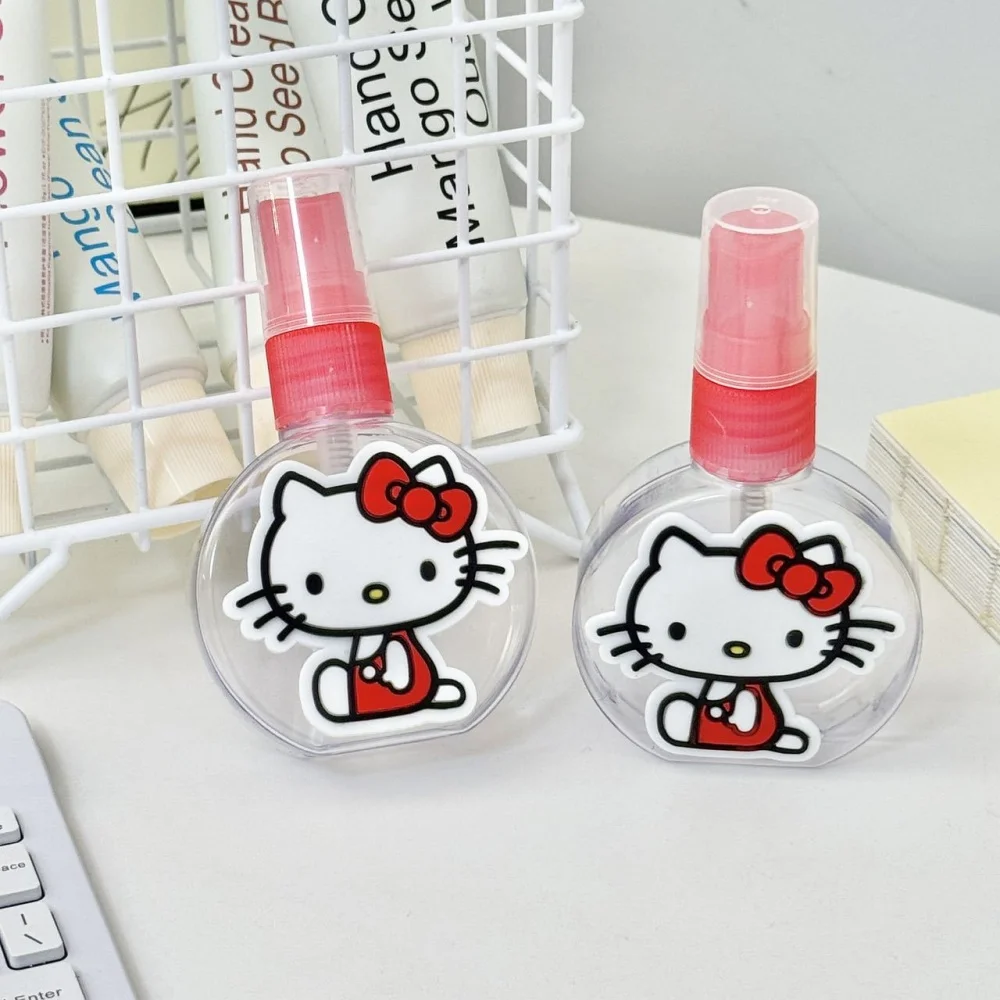 Cute Hello Kitty Portable Refill Spray Bottle Clear Round Travel Empty Atomizer with Pink Nozzle Reusable Mini Liquid Container