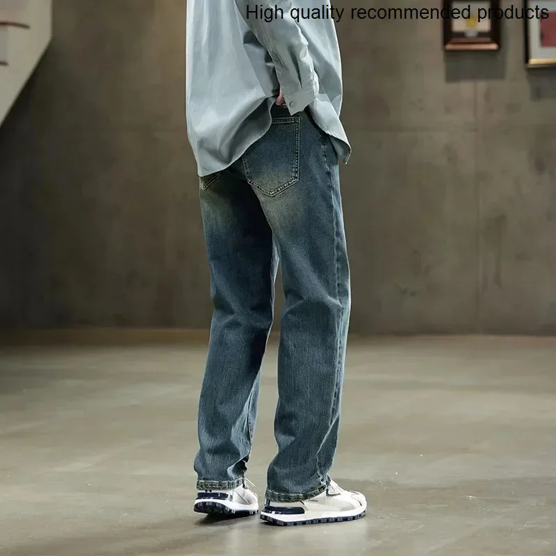 

Retro Jeans Men Elastic Casual Straight Denim Jeans Pant Campus Boys Plus Size Loose Streetwear Fashion Boyfriend Jeans Trousers
