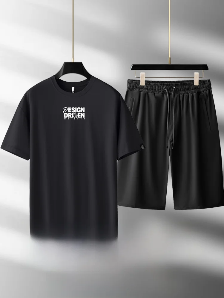 

Мужской летний комплект из двух предметов: футболка и шорты из ледяного шелка больших размеров, новинка, свободный крой, быстросохнущий, спортивный, комфортный, дышащий