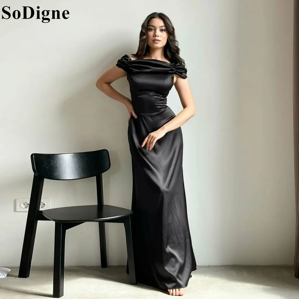 

SoDigne Elegant Black Satin Evening Dresses Mermaid Off Shoulder Draped Party Dress 2025 Formal Women Prom Gowns Customized