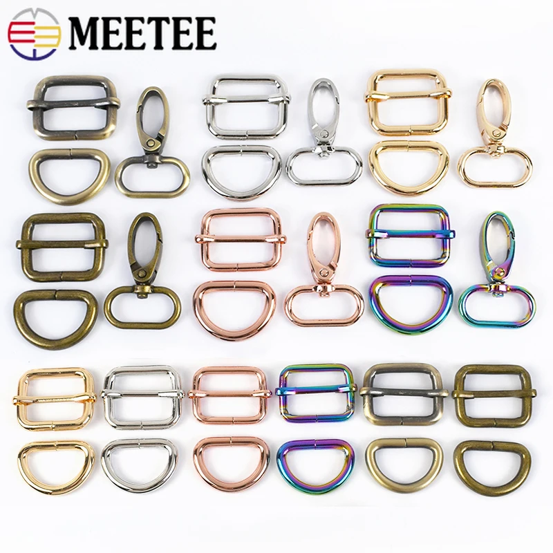 2/5Sets Meetee 20-38mm D Ring Carabiner Hook Metal Buckles Swivel Lobster Clasp Webbing Strap Adjuster Tri Glide DIY Accessories