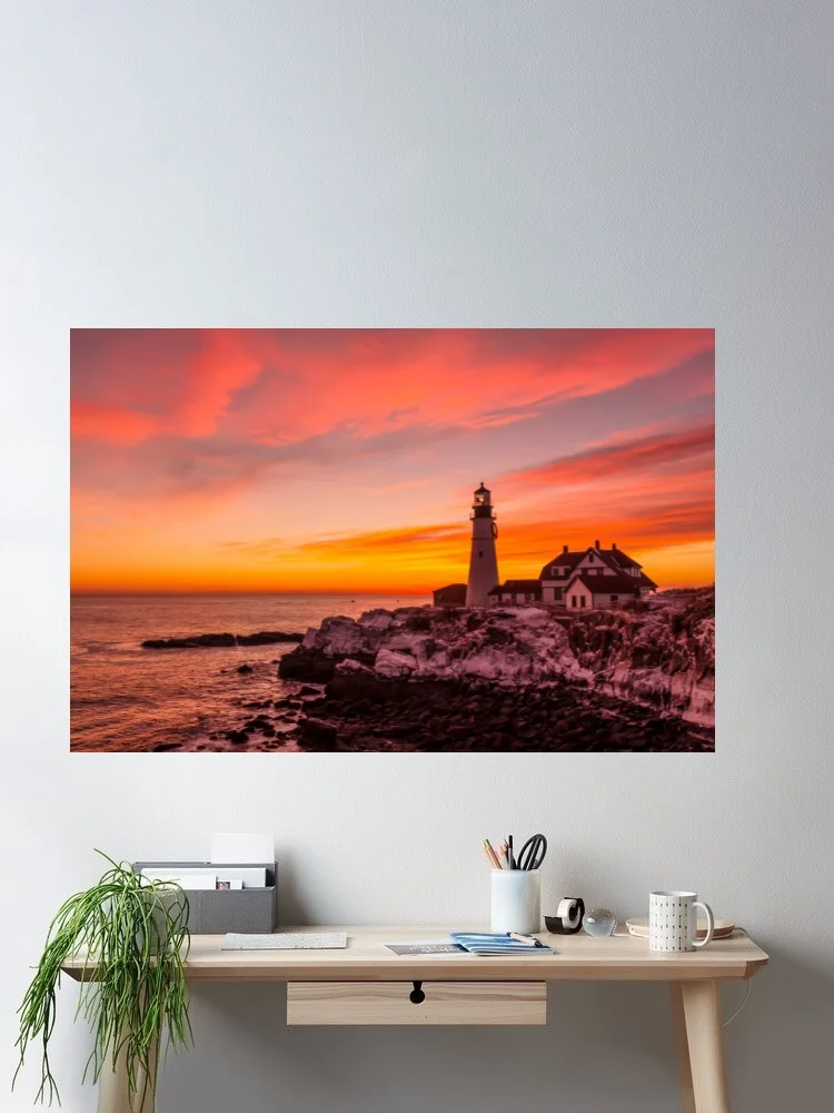 

Portland Head Lighthouse Sunrise in January Photo Canvas POSTER ,Home Decor Wall art painting