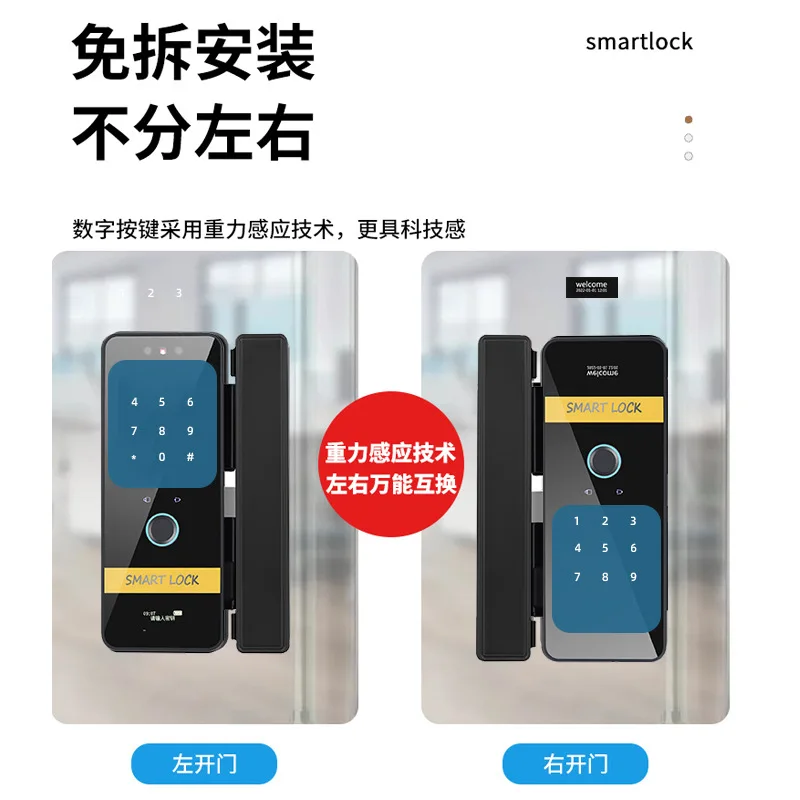 Glass Door Fingerprint Lock Framed Frameless Single and Double Door  Lock Access Control Lock Facial Recognition Free Punching