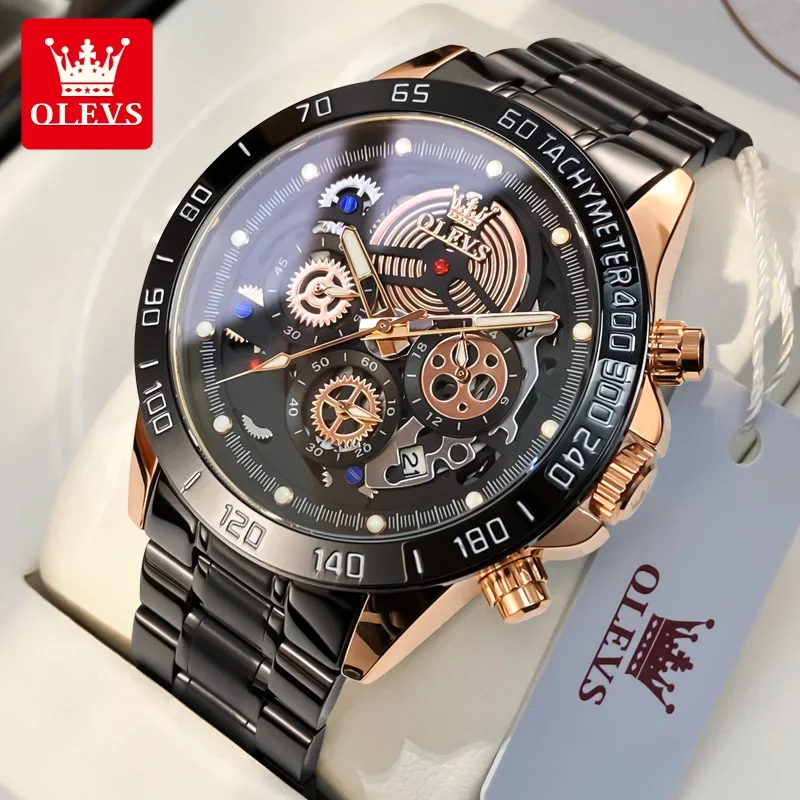 Olevs 9921 watch men waterproof quartz wrist watch stainless steel skeleton design sports men watch top luxury male wa