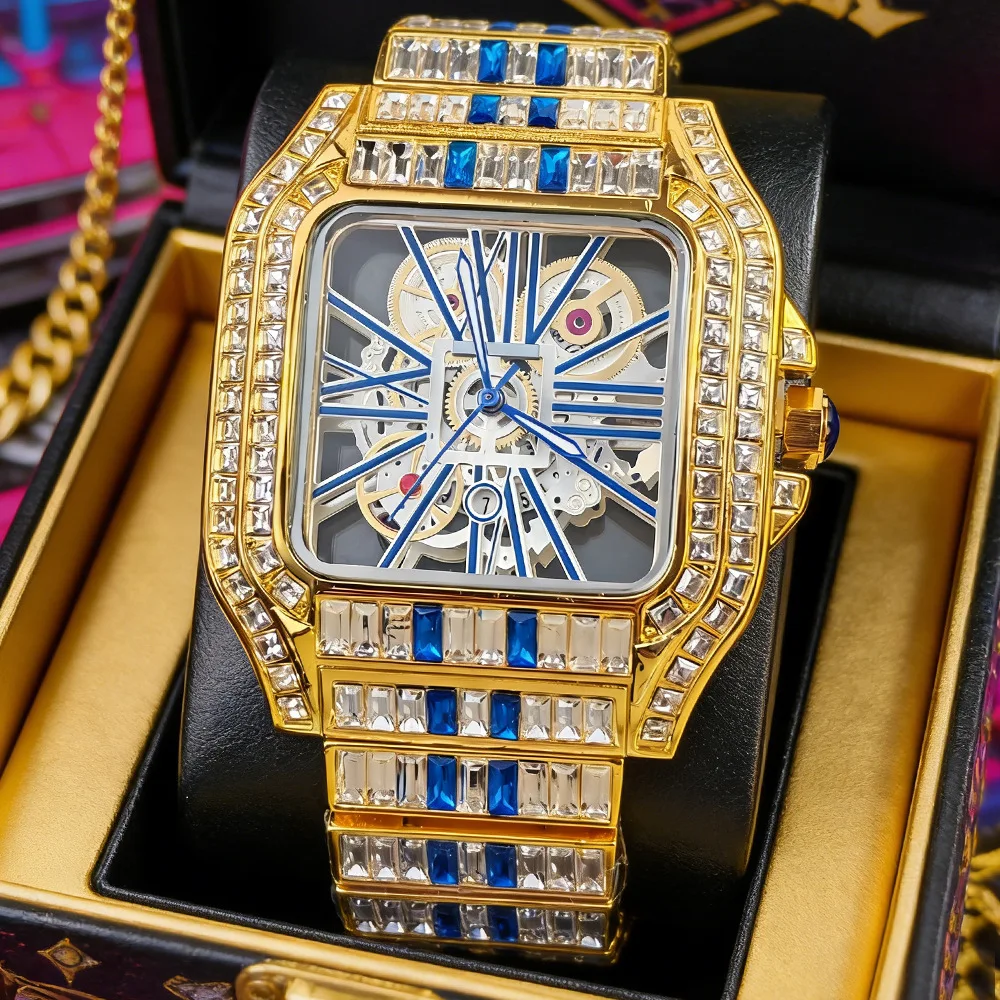 中空高級ブリンブリンクォーツ腕時計男性ホットファッションフル - Jewelry Type Watches のレビューと価格