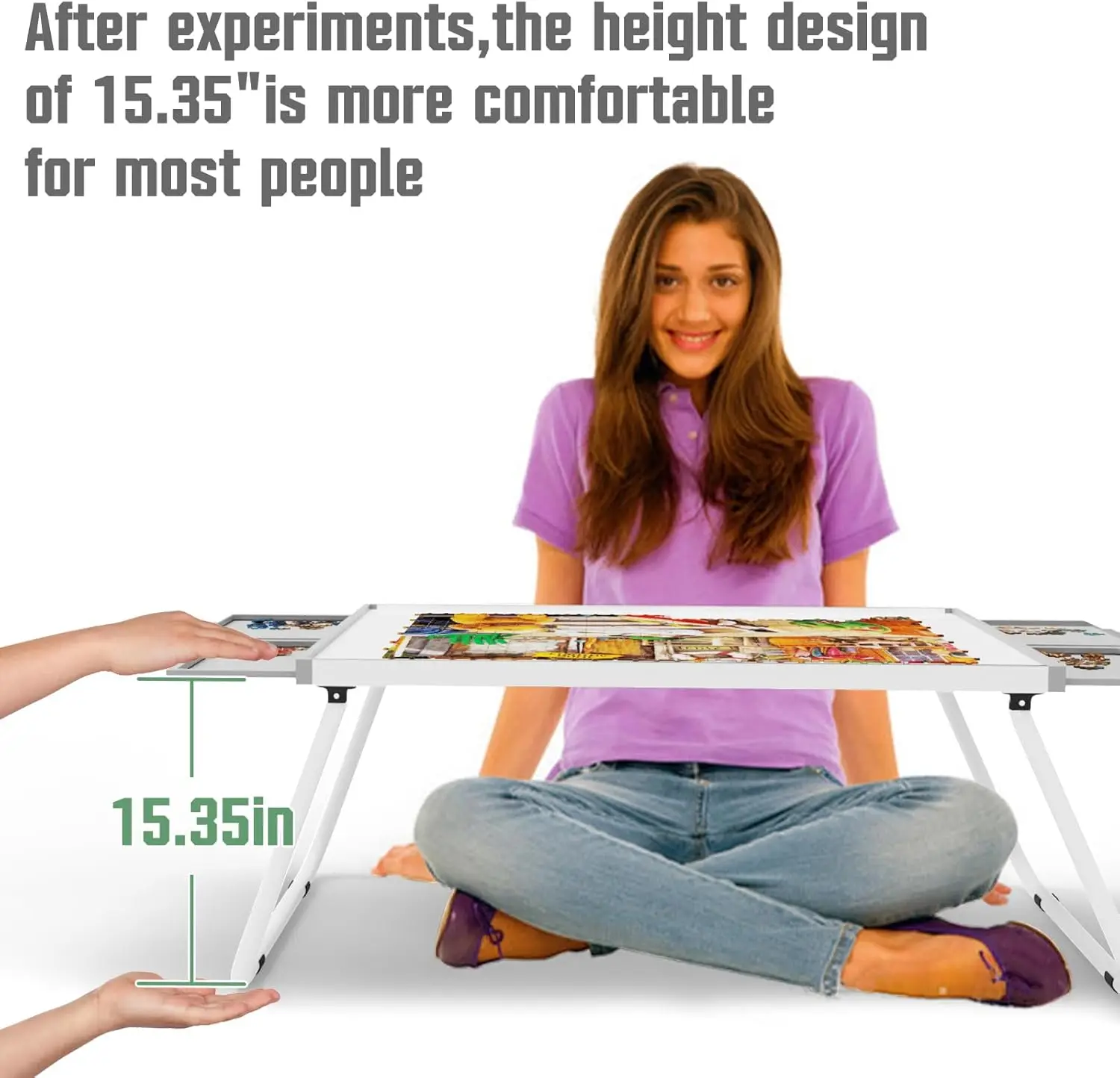 Puzzeltafel 1500-delig, puzzeltafel van metaal met laden, puzzelbord met poten, grijze en witte kleur, puzzeltafels voor advertentie