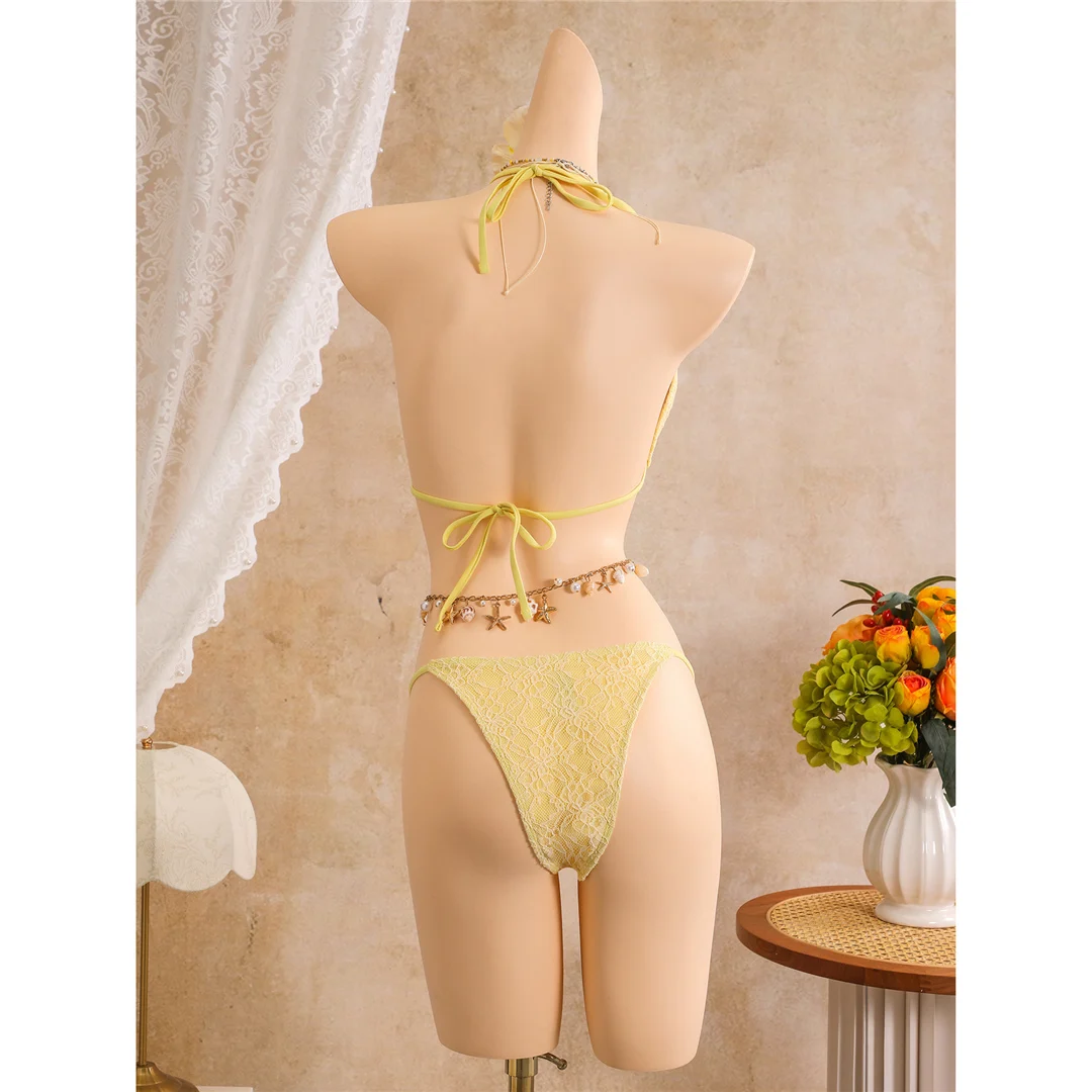 Mit Rüschenrock, Neckholder-Bikini, Damen-Badeanzug, dreiteiliges Bikini-Set, gepolsterter Badeanzug, Badebekleidung, Badeanzug V8400 – Detail 8