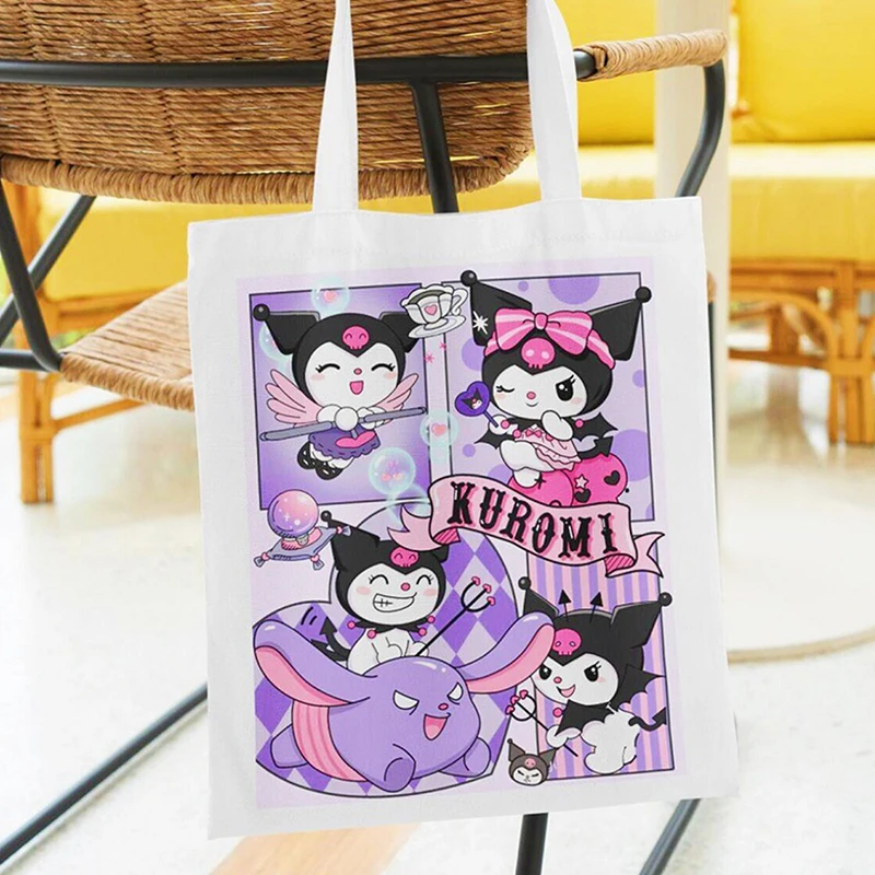 Sanrio Large Capacity Canvas Bag Kuromi Hellokitty Women\'s Singles Shoulder Bags Casual Fashion Versatile Shopping Bag Girl Gift