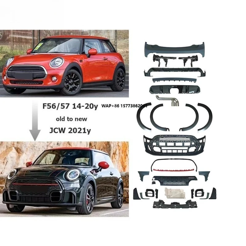 Body Kit Fit for F56 F57 2014-2020 Year Old to New 2021 JCW pp Material Car Bumpers Over Fenders Exhaust Tips Car Accessories