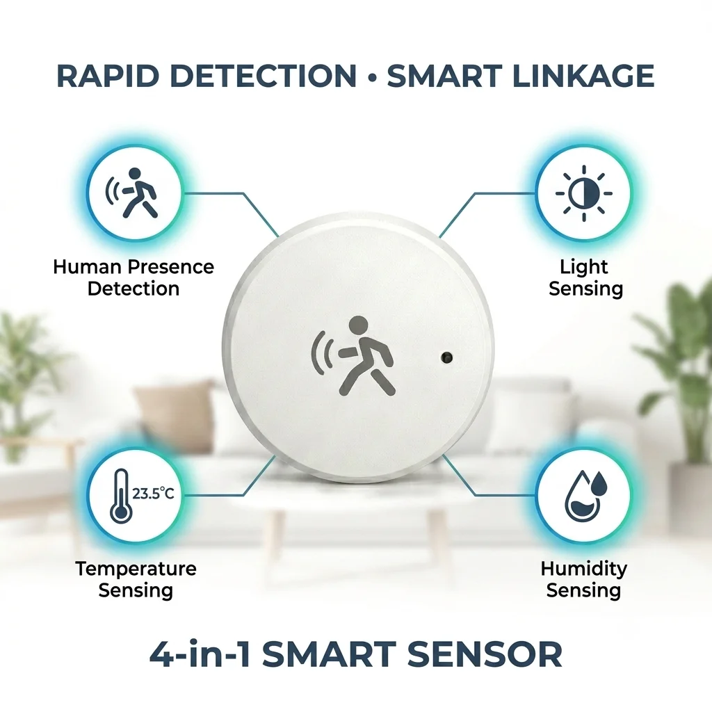 Tuya Zigbee Human Presence Sensor 24G MmWave Radar, Temperature Humidity Luminance Detection Support Zigbee2mqtt Home Assistant