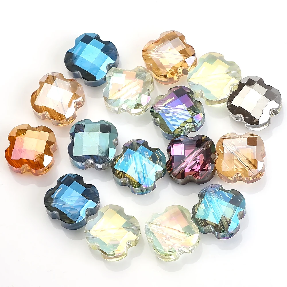 30Pcs/Lot 12mm Glass Petal Beads Four-leaf Clover Shape For DIY Making Crystal Cross Pendant Earing Necklace Accessories Crafts