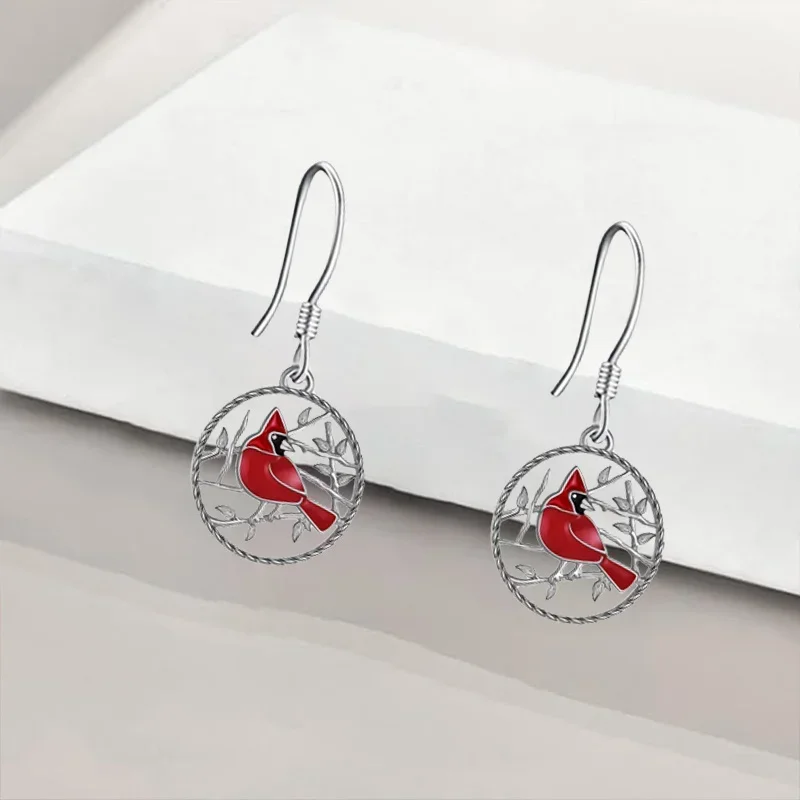 1 Pair Creative Round Cardinal Hollow Pendant Earrings,Trendy Party Jewelry,Holiday Gift for Women Mom Friends American Hot List