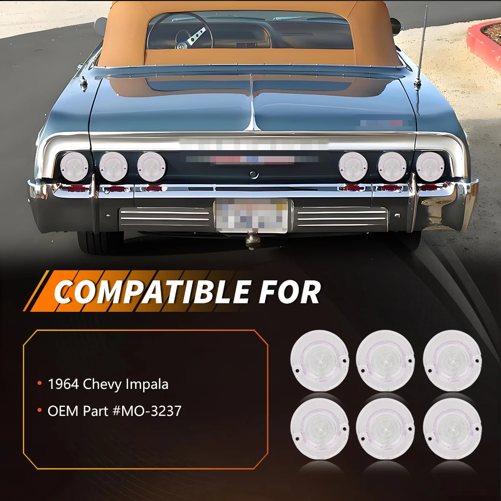 6Pcs For 1964 Chevy Impala Rear Bumper Tail Light Brake Light Lamps Backup Light Reverse Light DRL Light Turn Signal Light Cover