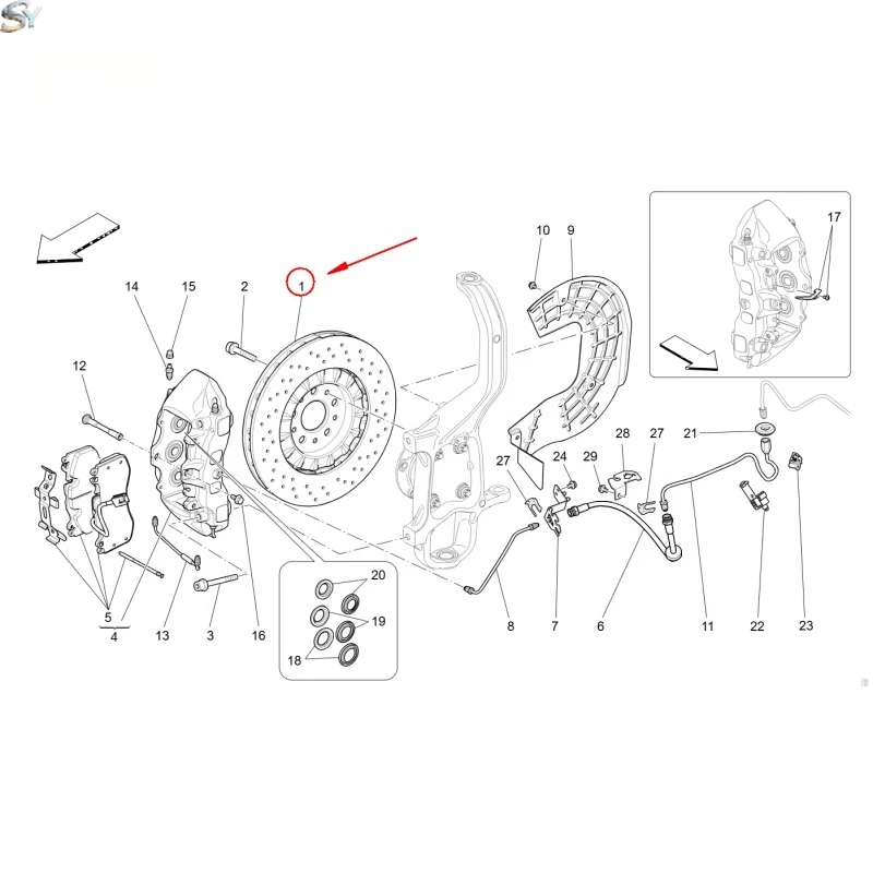 قرص الفرامل الأمامية لمازيراتي كواتروبورتي 3.8 V8 (2013+) GTS OEM 670030936 670037769 670007375