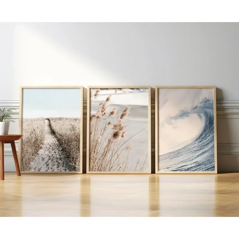 3PCS frameless decorative art print,Ocean Set of 3 Posters Neutral Beach Print Boho Wall Decor Above Bed Prints Beige Decor S