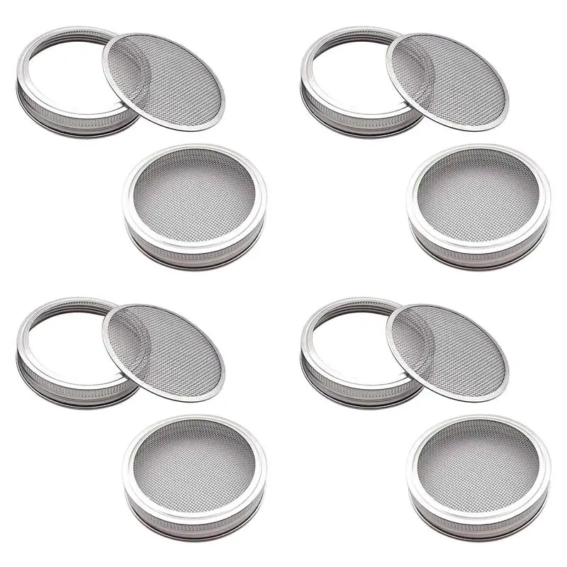 AS60-Set Of 8 Stainless Steel Sprouting Jar Lid Kit For Superb Ventilation Fit For Wide Mouth Jars Canning Jars