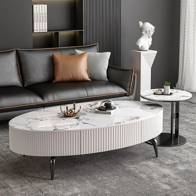 Minimalist Oval Luxury Coffee Table Nordic Storage Clear Small Mobile Coffee Table White Design Mesas De Centro Para Sala Home