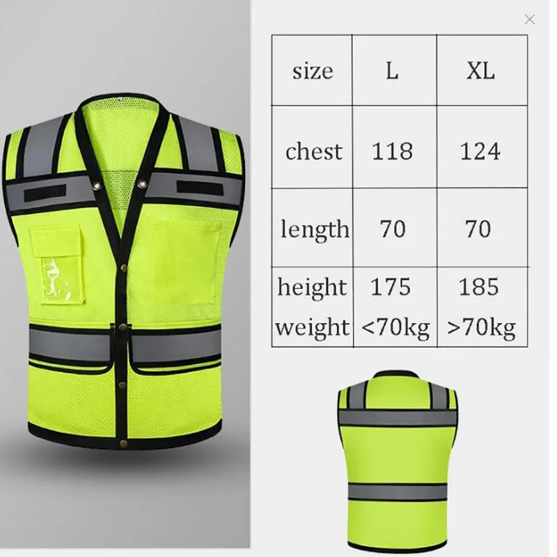 High Visibility Safety Vest Multi Pockets Reflective Mesh Breathable Workwear ANSI/ISEA Standards