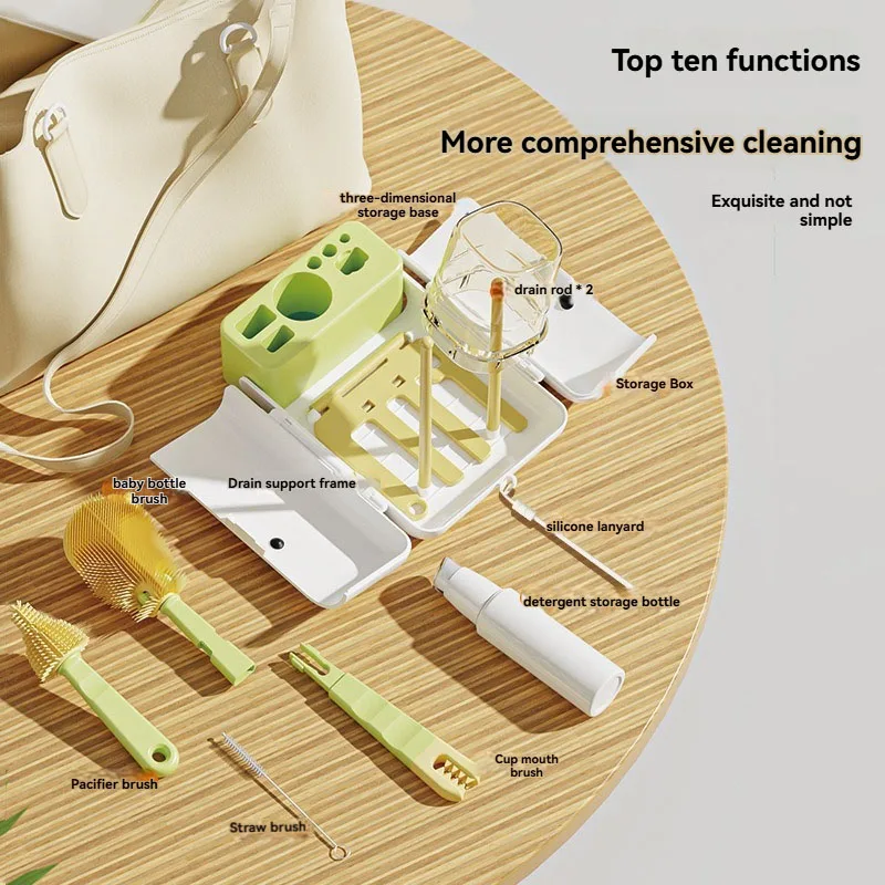 Juego de cepillos para botellas portátiles, cepillo de limpieza multifuncional, cepillo para tazas, cepillo de silicona, nuevo almacenamiento de cepillos de limpieza para bebés