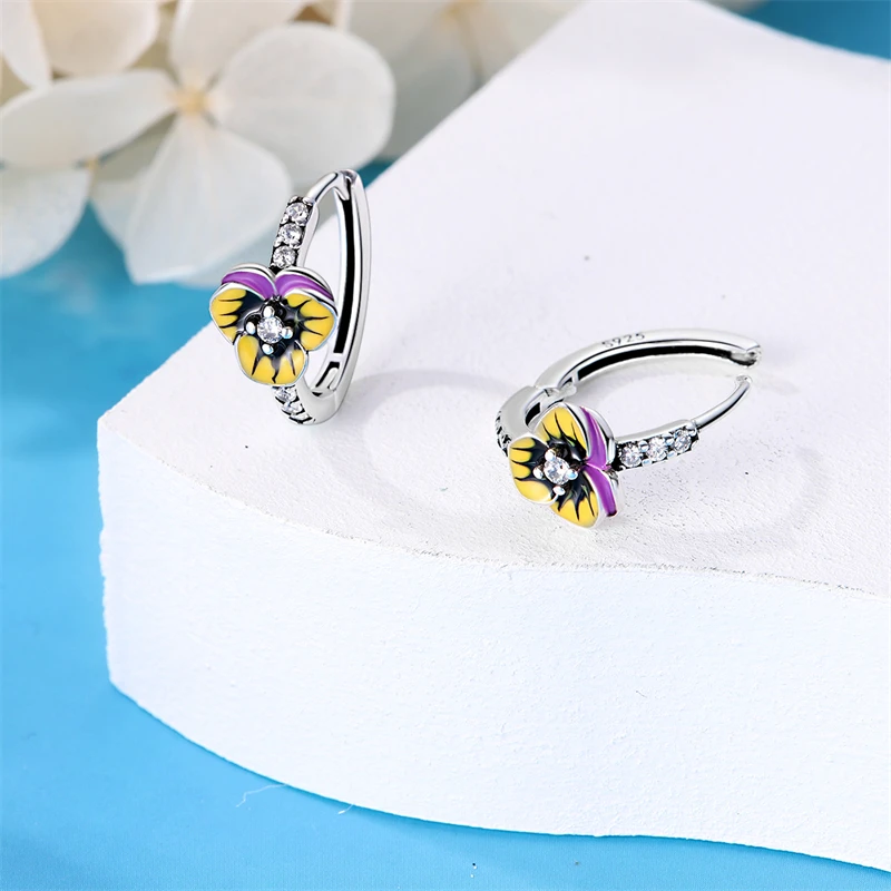 

Women Earrings 925 Sterling Silver Classic Cute Pet Yellow Flower Hoop Earrings For Anniversary Wedding Jewelry Gifts