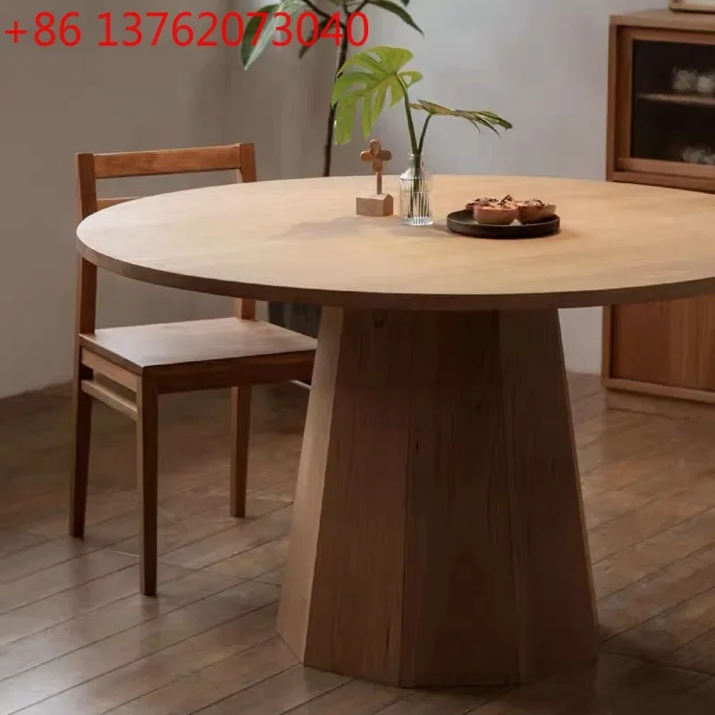 

Cherry wood round table household log dining table all solid wood dining table light luxury