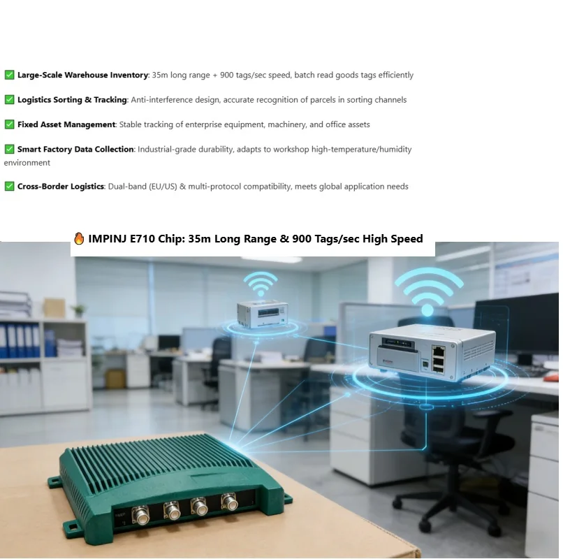 Long Range Impinj E710/R2000 Chip Free C++ C# Java SDK UHF RFID Fixed Reader EPC Gen 2 6C 4 /8/16 Ports RFID UHF Reader