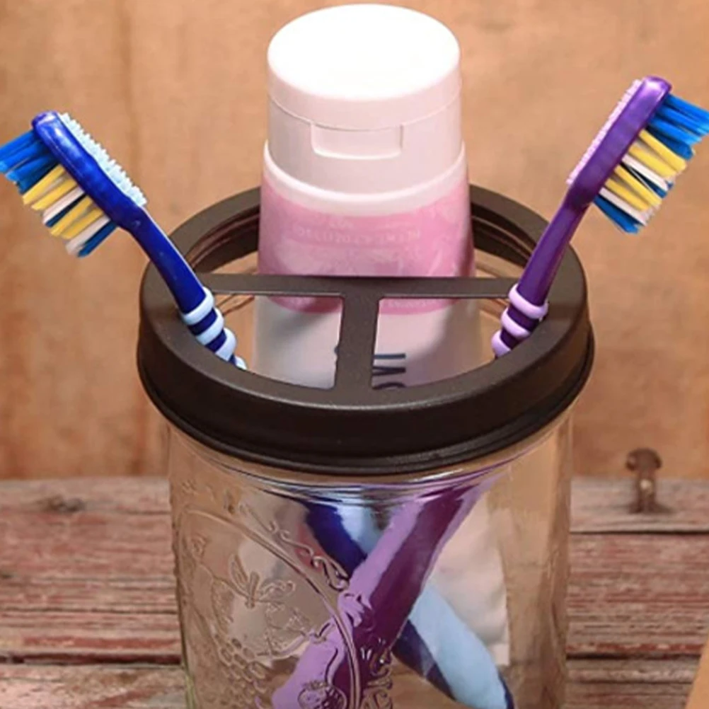 

4pcs Metal Holder Lids For Regular Wide Mouth Jars Caps Space Saving Design Bathroom Accessories Covers For Toothbrush