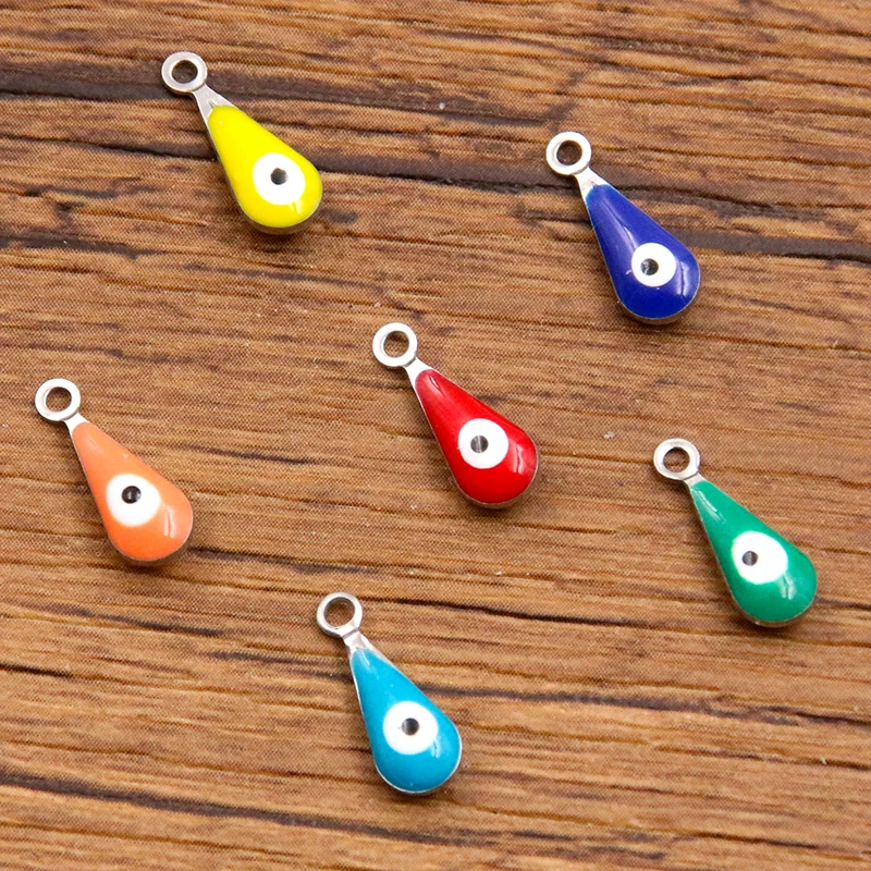 10Pcs 5X12mm 6 Color Stainless Steel Water-drop Eye Charm Pendant DIY Bracelet Necklace For Jewelry Making Accessories