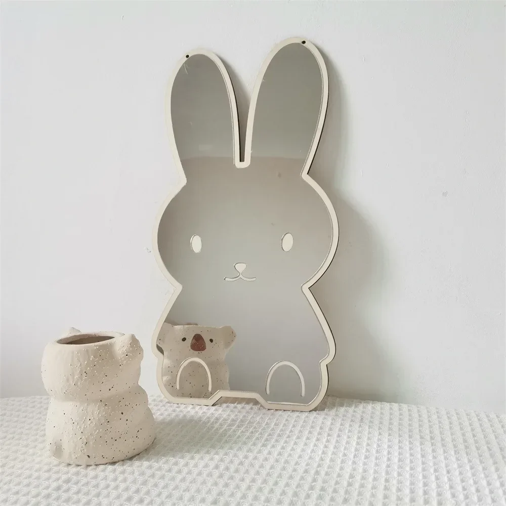 Cute Rabbit Bear Shaped Decorative Mirrors Cartoon Acrylic Small Mirror Room Desktop Ornaments Home Decor Kids Take Photo Props