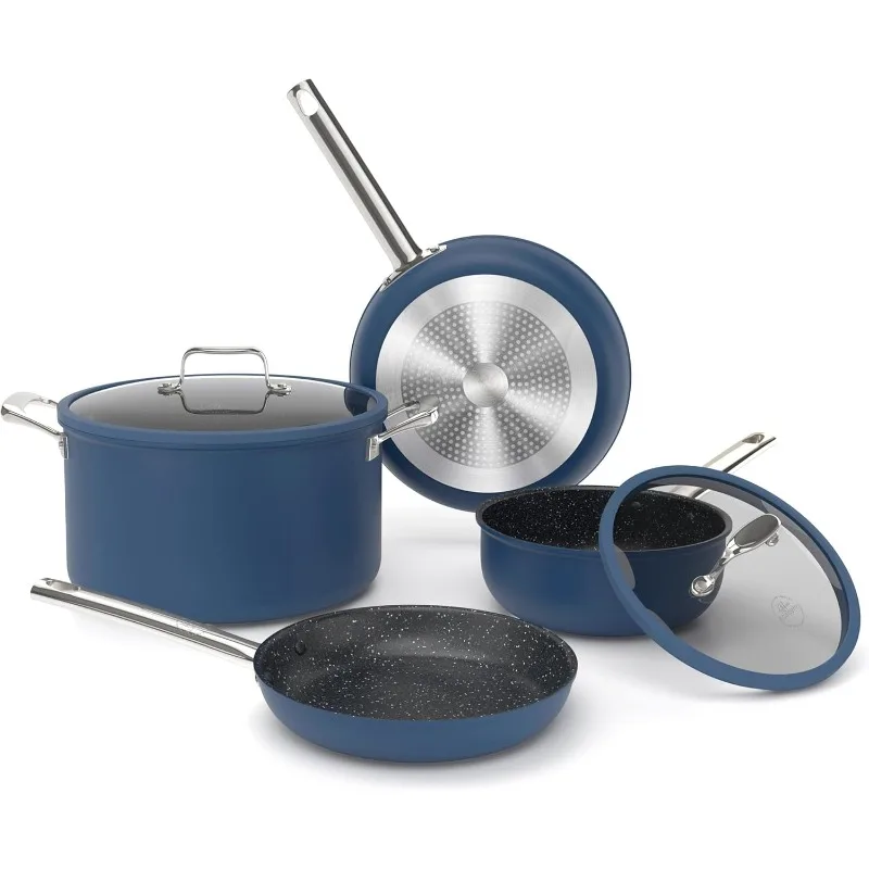 

Titanium Coating Non stick Cookware Sets, 6 Piece Induction Pots and Pans Set, Non-Toxic Deep Frying Pan and