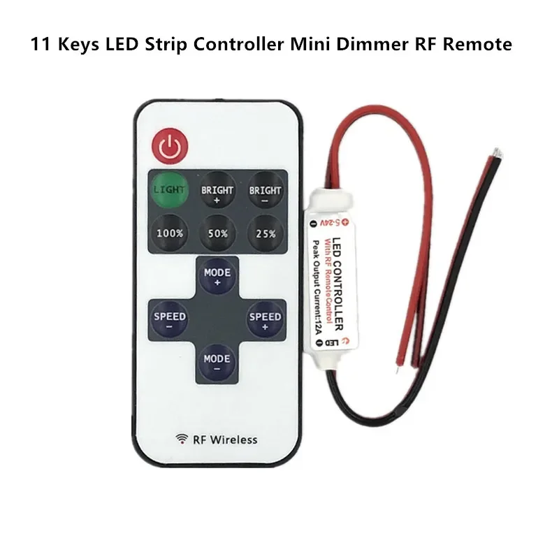 20pcs 12A 144W DC5-24V Mini RF LED Controller Single Color With Wireless Remote Control Dimmer for5050 / 3528 Led Strip Lights