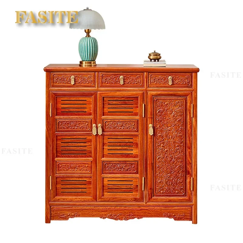 For Solid Wood Shoe Cabinet New Chinese Style Entrance Storage Rack Myanmar Rosewood Big Fruit Red Sandalwood Furniture Home