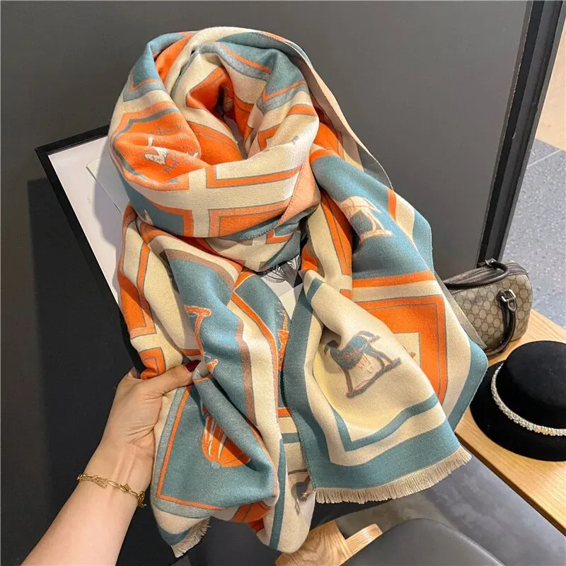 Luxury Cashmere Sacarf For Women Horse Print Thick Winter Blanket With Tassel Large Shawl And Wrap Bufanda Warm Poncho Echarpe