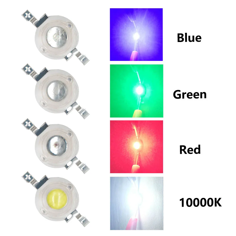 50Pcs LED 1W 3W Bulbs High Power Lamp Beads Light Pure Chips 35mli 45mli 3V Pink 6500K Red Blue Green Yellow for Blubs Downlight