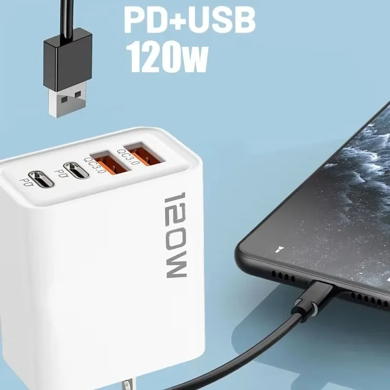 120W 4 Ports USB Type C Charger 10A Fast Charging Data Cable USB Phone Charger PD Adapter for Samsung IPhone Xiaomi Wall Charger - náhled 5