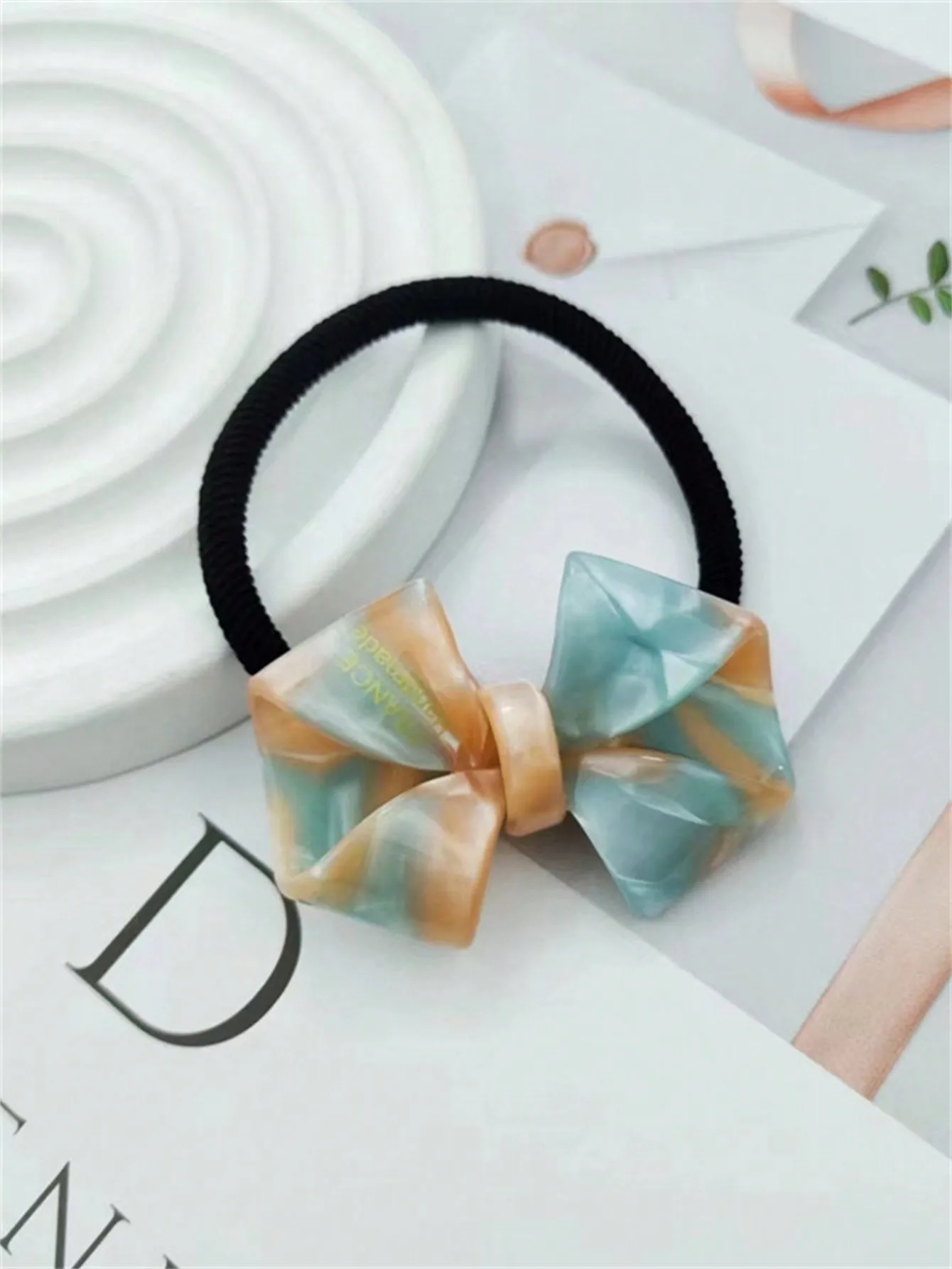 1 acetic acid headband big bow acetic acid head rope new gradient ponytail leather band high elastic fashion hair rope tide